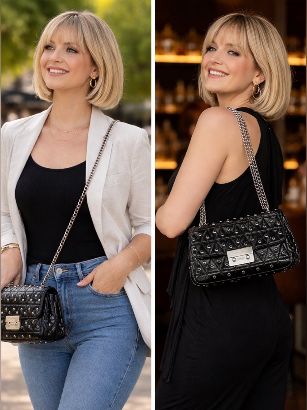 Michael Kors Black Quilted Leather Large Eyelet Sloan Chain Shoulder Bag